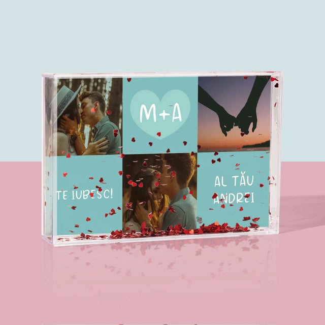 Colaj De Fotografii: Te Iubesc Inițiale - Ramă De Sticlă Cu Apă Pentru Fotografii