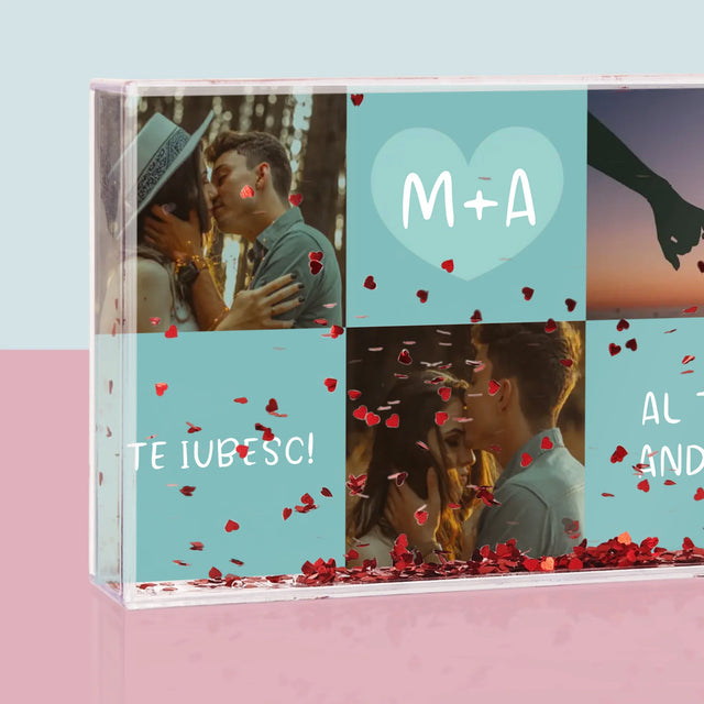 Colaj De Fotografii: Te Iubesc Inițiale - Ramă De Sticlă Cu Apă Pentru Fotografii