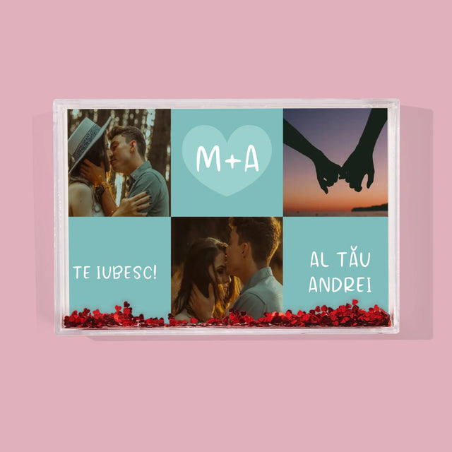 Colaj De Fotografii: Te Iubesc Inițiale - Ramă De Sticlă Cu Apă Pentru Fotografii