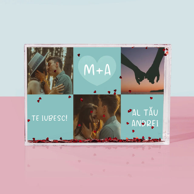 Colaj De Fotografii: Te Iubesc Inițiale - Ramă De Sticlă Cu Apă Pentru Fotografii