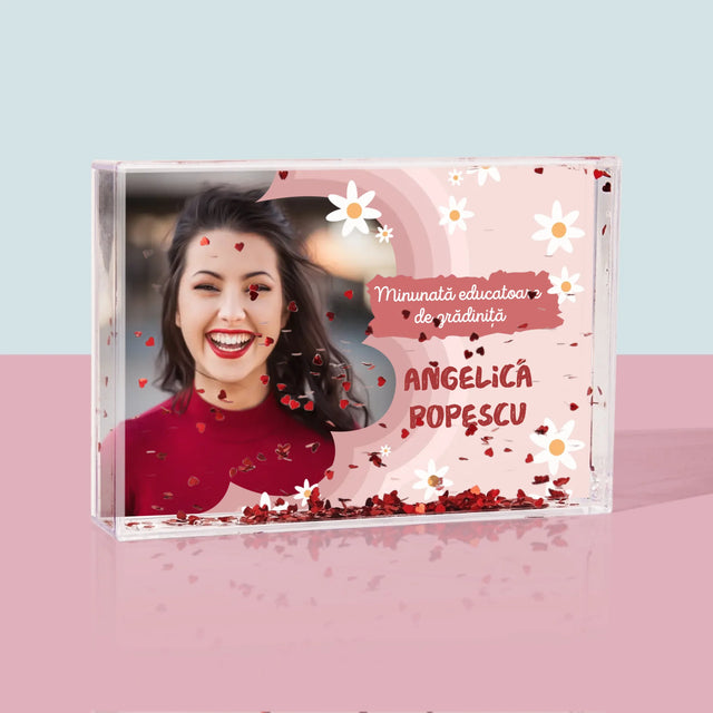 Fotografie Si Semnătură: Minunată Educatoare De Grădiniță - Ramă De Sticlă Cu Apă Pentru Fotografii