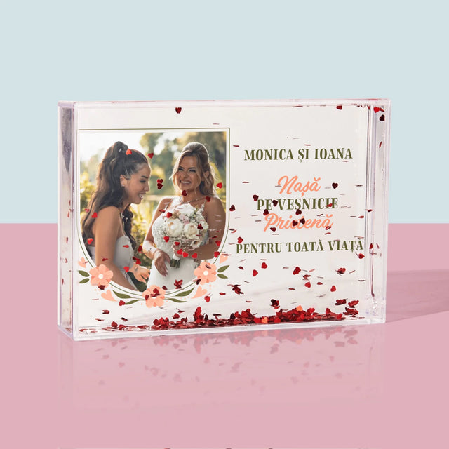 Fotografie Si Semnătură: Nașă Pe Veșnicie - Ramă De Sticlă Cu Apă Pentru Fotografii