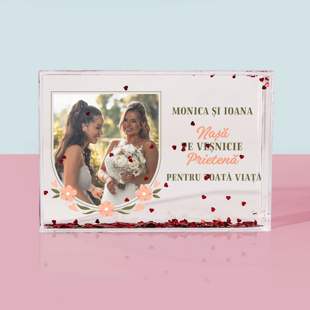 Fotografie Si Semnătură: Nașă Pe Veșnicie - Ramă De Sticlă Cu Apă Pentru Fotografii