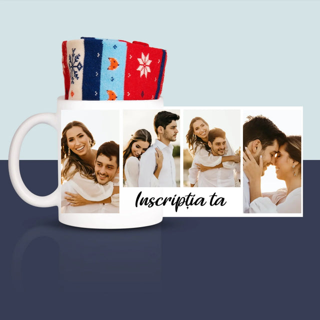 Colaj De Fotografii: 4 Fotografii Cu Inscripție - Șosete De Iarnă Într-O Cană