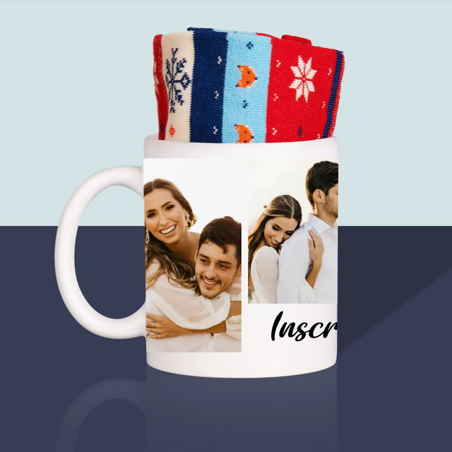 Colaj De Fotografii: 4 Fotografii Cu Inscripție - Șosete De Iarnă Într-O Cană