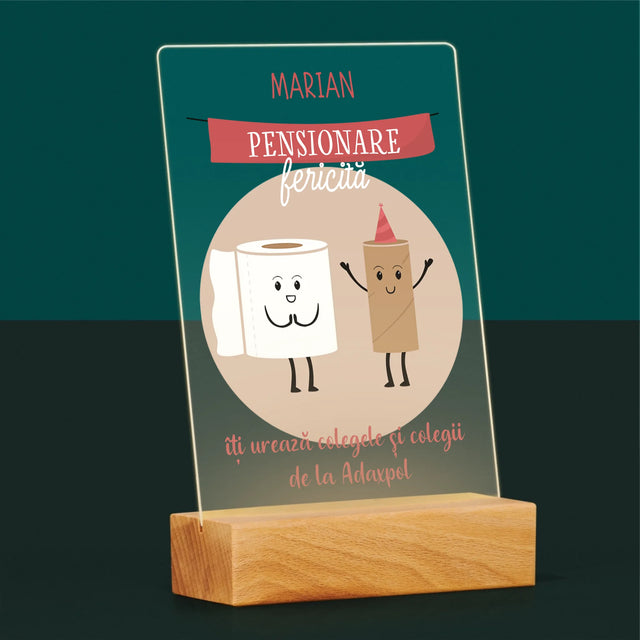 Numele Și Semnătura: Pensionare Fericită - Imprimare Pe Sticlă Acrilică (Verticală)