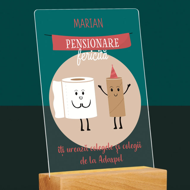 Numele Și Semnătura: Pensionare Fericită - Imprimare Pe Sticlă Acrilică (Verticală)