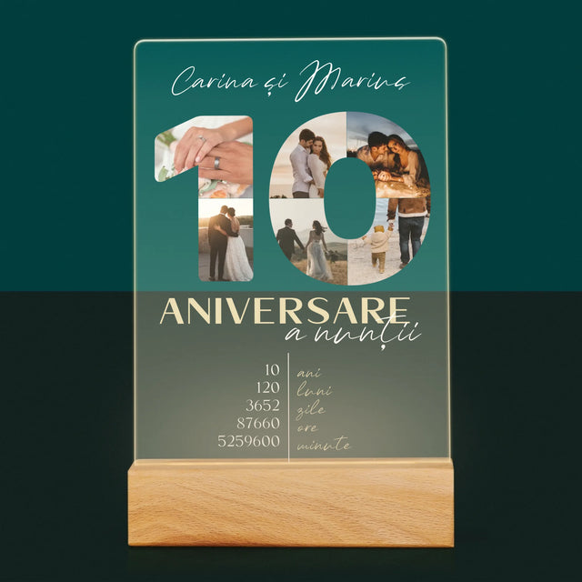 Cuvânt Din Fotografii: A 10-A Aniversare A Nunții - Imprimare Pe Sticlă Acrilică (Verticală)