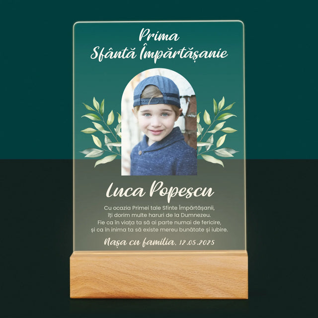 Fotografie Si Semnătură: Felicitări Cu Ocazia Primei Sfinte Împărtășanii - Imprimare Pe Sticlă Acrilică (Verticală)