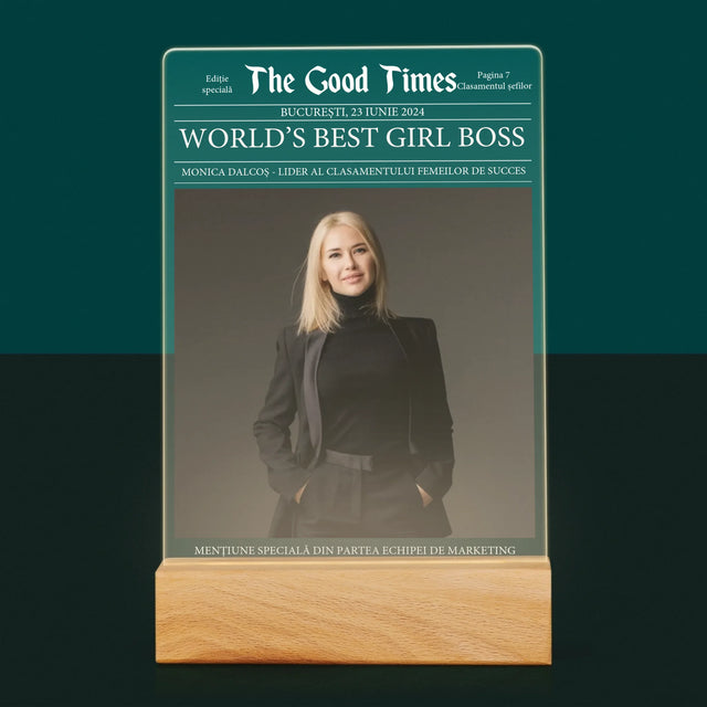 Copertă Derevistă: World’S Best Girl Boss - Imprimare Pe Sticlă Acrilică (Verticală)
