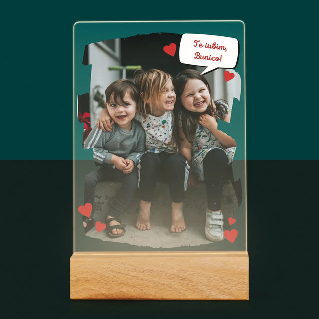 Fotografie Si Semnătură: Pentru Bunica Noastră Dragă - Imprimare Pe Sticlă Acrilică (Verticală)