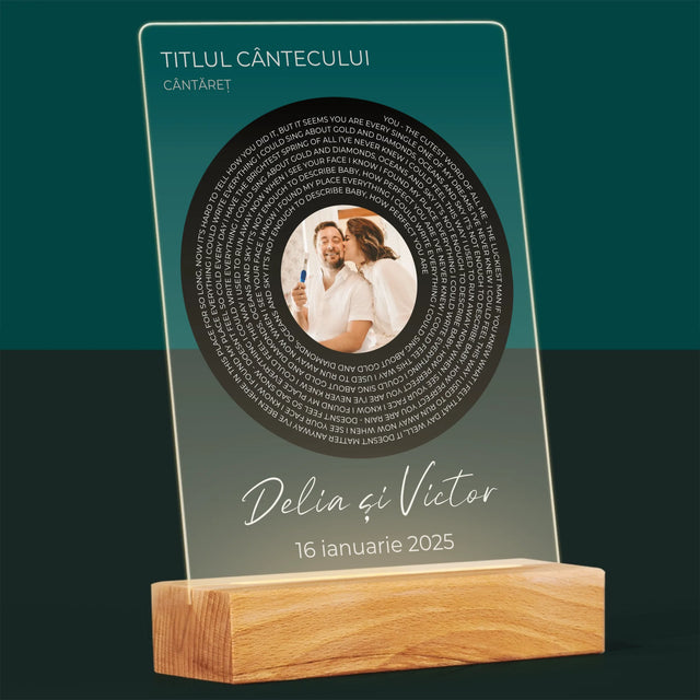 Fotografie Si Semnătură: Textul Cântecului Cu Fotografia Ta - Imprimare Pe Sticlă Acrilică (Verticală)