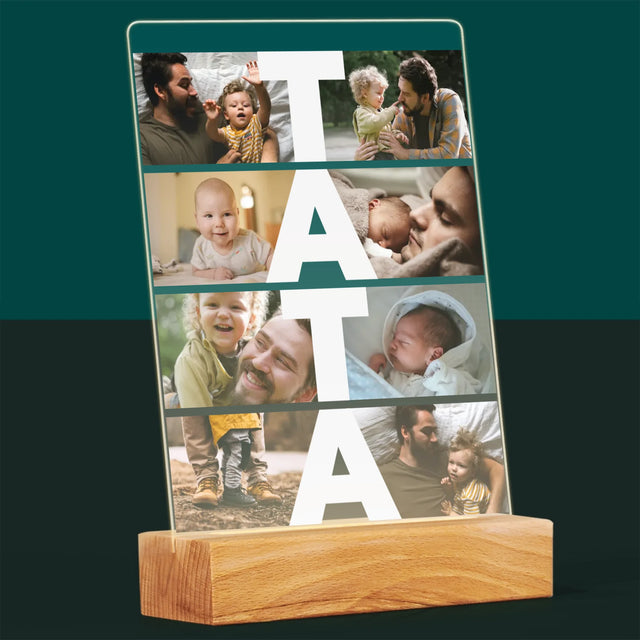 Colaj De Fotografii: Inscripție Tata - Imprimare Pe Sticlă Acrilică (Verticală)