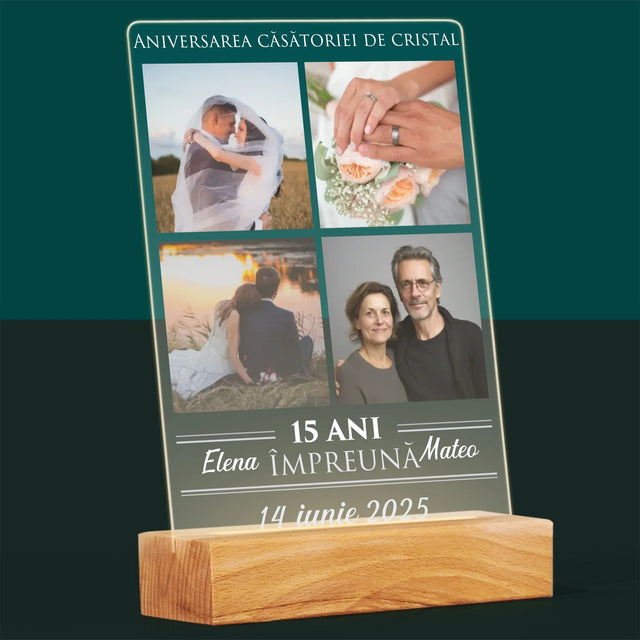 Colaj De Fotografii: 15 Ani Împreună - Imprimare Pe Sticlă Acrilică (Verticală)