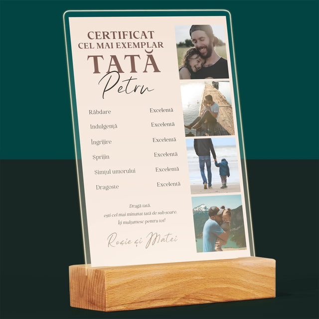 Colaj De Fotografii: Certificat De Tată Exemplar - Imprimare Pe Sticlă Acrilică (Verticală)