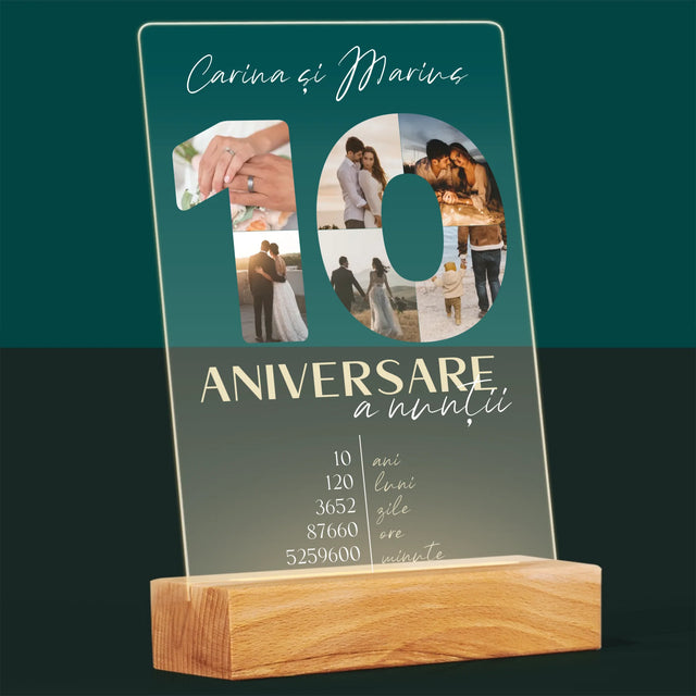 Cuvânt Din Fotografii: A 10-A Aniversare A Nunții - Imprimare Pe Sticlă Acrilică (Verticală)