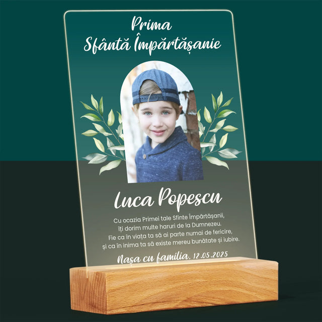 Fotografie Si Semnătură: Felicitări Cu Ocazia Primei Sfinte Împărtășanii - Imprimare Pe Sticlă Acrilică (Verticală)