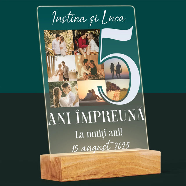 Colaj De Fotografii: 5 Ani Împreună - Imprimare Pe Sticlă Acrilică (Verticală)