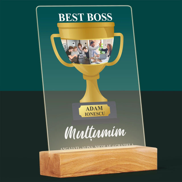 Colaj De Fotografii: Cupa Best Boss - Imprimare Pe Sticlă Acrilică (Verticală)