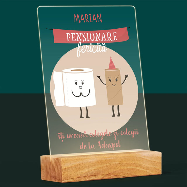 Numele Și Semnătura: Pensionare Fericită - Imprimare Pe Sticlă Acrilică (Verticală)