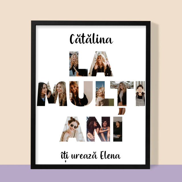 Cuvânt Din Fotografii: La Mulți Ani Din Fotografiile Tale - Imprimare Cu Ramă 30X40 (Verticală)