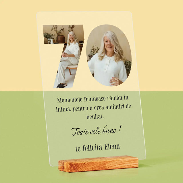 Cuvânt Din Fotografii: 70 Zi De Naștere - Imprimare Pe Sticlă Acrilică (Verticală)