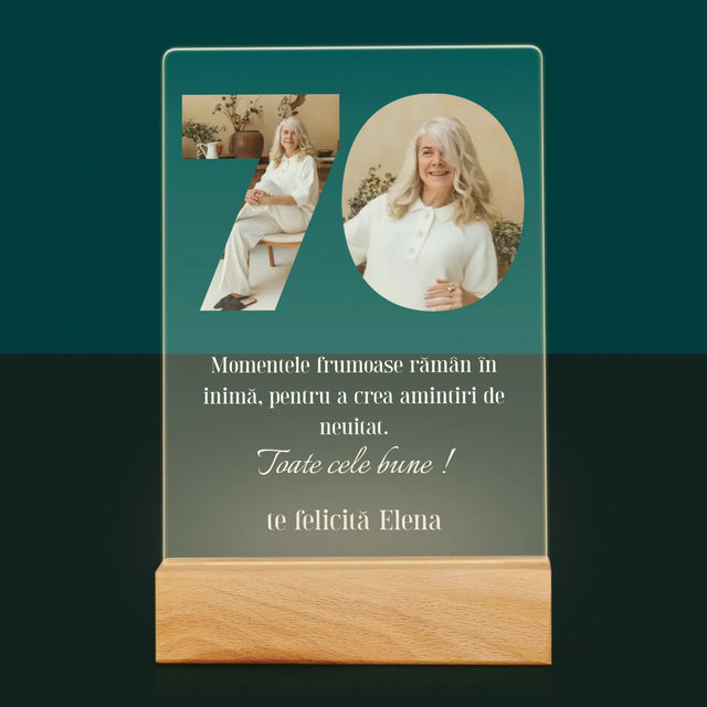 Cuvânt Din Fotografii: 70 Zi De Naștere - Imprimare Pe Sticlă Acrilică (Verticală)